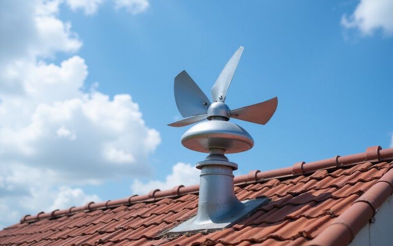 Attic ventilation systems including ridge vent and turbine helping reduce roof heat
