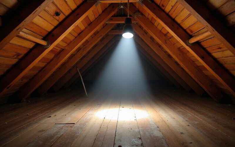 Checking attic interior for signs of water damage or roof leaks