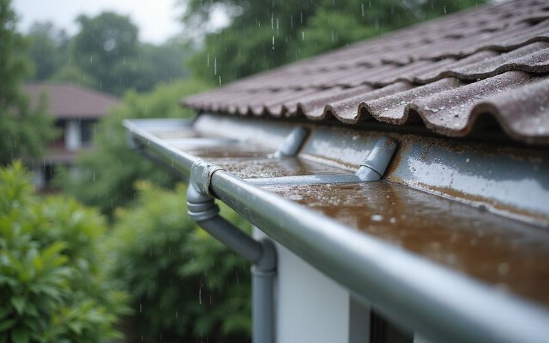 Clean gutters ready for monsoon season with clear flow to downpipes