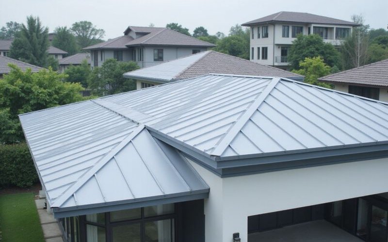 Modern metal roof on contemporary Malaysian home showing clean lines and reflective surface